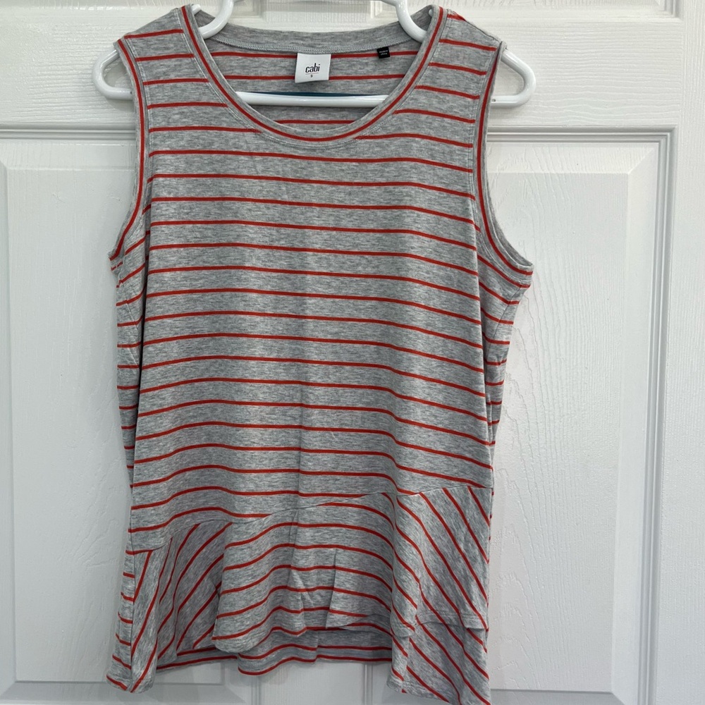 CAbi Gray & Orange Stripe Layered Sleeveless Women's Shirt Bouse Tee Tank Top